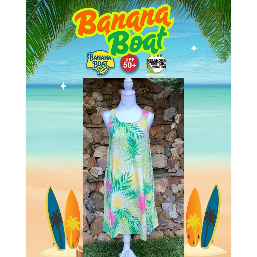 Banana Boat Sundress Womens Size Medium NWT UPF 50+ Tropical Leaf Print BB827 - Picture 7 of 9